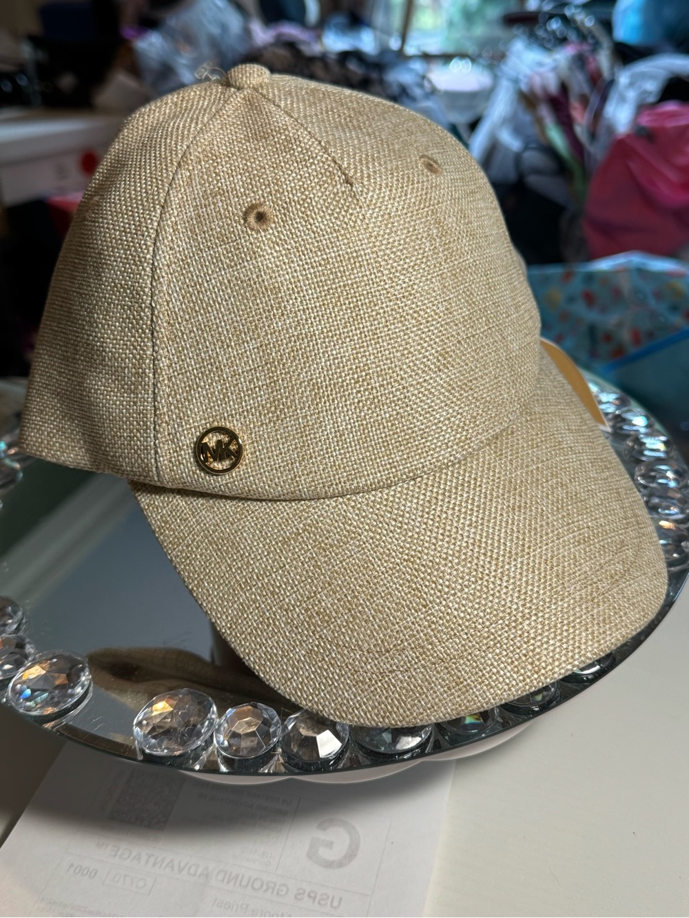 Michael Kors Natural Beige Woven Fabric Baseball Cap. Adjustable NWT - Picture 2 of 8